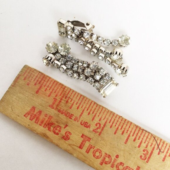 Long Clear Rhinestones Dangles Clip On Earrings Silver Tone Prom Fancy Jewelry - Picture 5 of 5